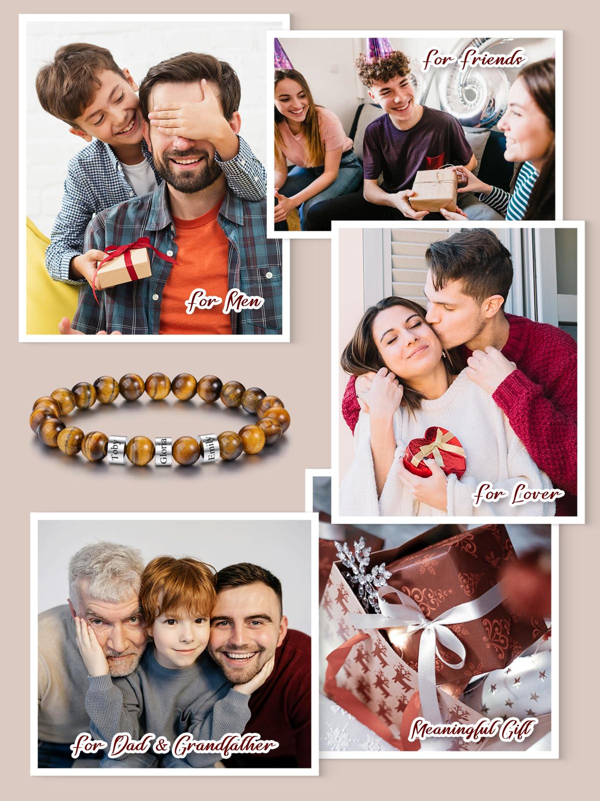 Jovivi Personalized Stone Bead Bracelets Custom 1 Name Healing Crystal Bracelet