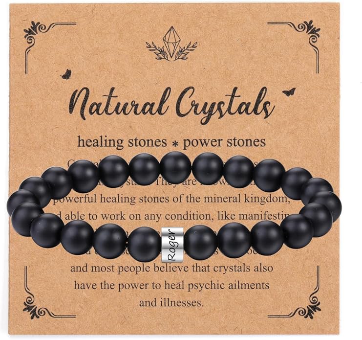 Jovivi Personalized Stone Bead Bracelets Custom 1 Name Healing Crystal Bracelet