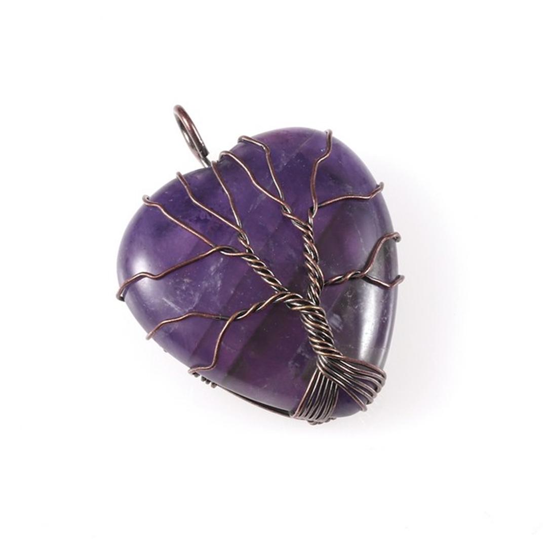 Jovivi Natural Healing Crystal Necklace Wire Wrapped Tree of Life Heart Shape Crystal Stone Pendant Quartz Crystal Gemstone Necklace Jewelry for Women