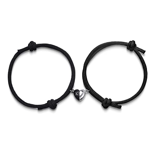 2pcs/set Custom Carving Name Bracelet Magnet Heart Pendant Bracelet Couple  Jewel