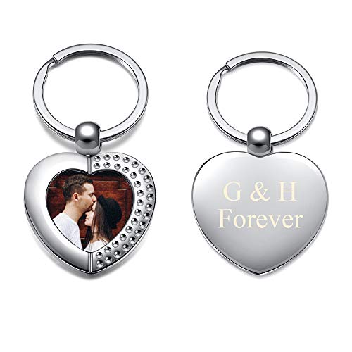 Personalized Color Print Photo Keychain Heart Shape Pendant