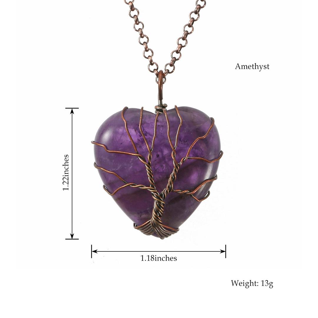 Jovivi Natural Healing Crystal Necklace Wire Wrapped Tree of Life Heart Shape Crystal Stone Pendant Quartz Crystal Gemstone Necklace Jewelry for Women