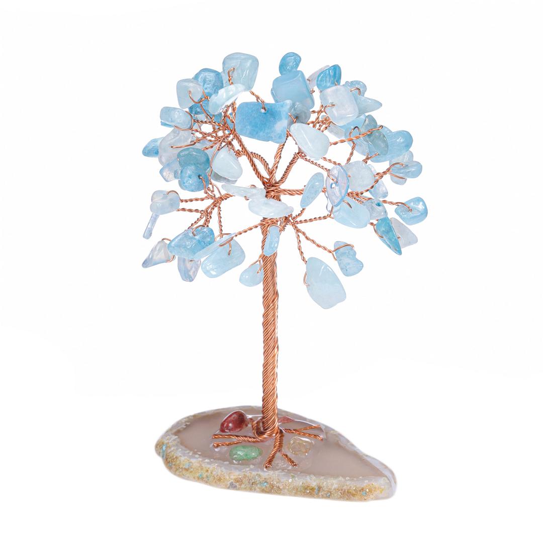 CrystalTears 7 Chakra Healing Crystals Tree on Agate Slice Base Healing Stones Gem Money Tree for Feng Shui Home Office Table Decorations