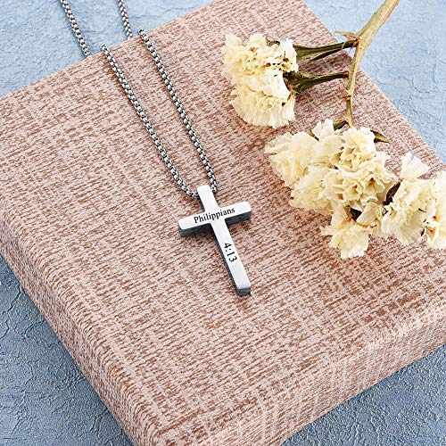 Personalized Custom Silver Cross Necklace Stainless Steel Cross