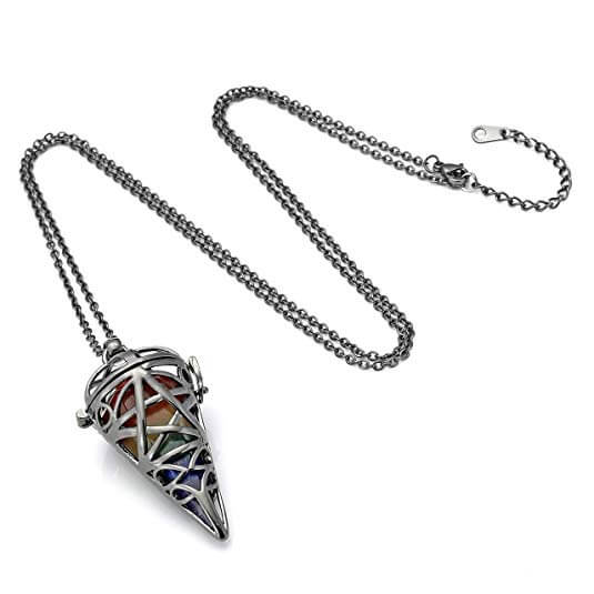 Jovivi 7 chakra healing crystal quartz conical pendant black