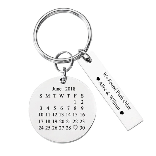 JOVIVI Custom Keychain - Personalized Special Date Calendar Stainless Steel Keychain with Rectangle Dog Tag for Couples Family Best Friends Anniversary Gift