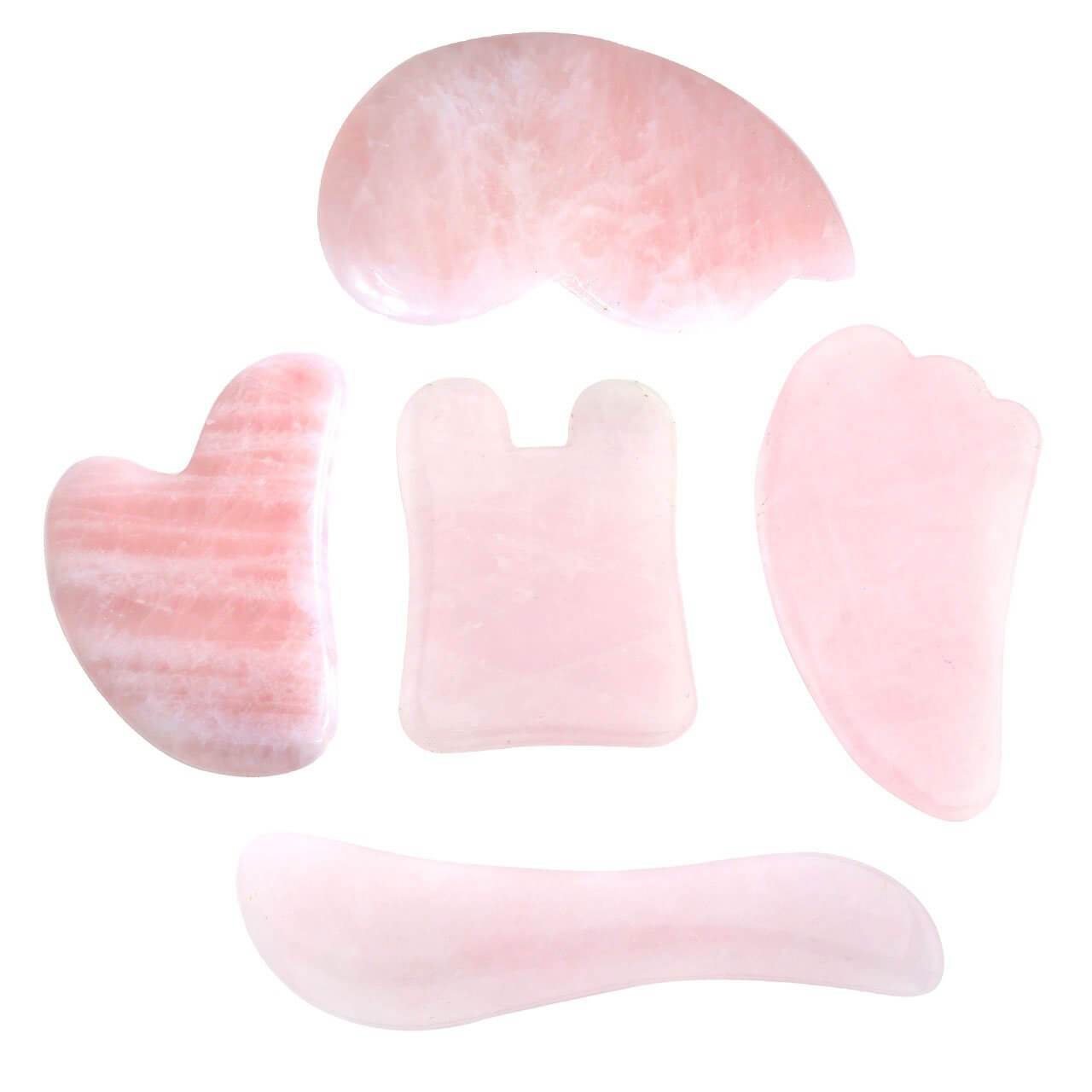 jovivi 5pcs natural rose quartz guasha board set scraping massage tool for facial