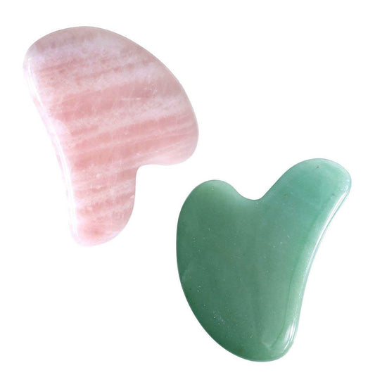 Jovivi 2pcs Natural Rose Quartz & Green Aventurine Gua Sha Scraping Massage Tool body guasha, front side, gaf02