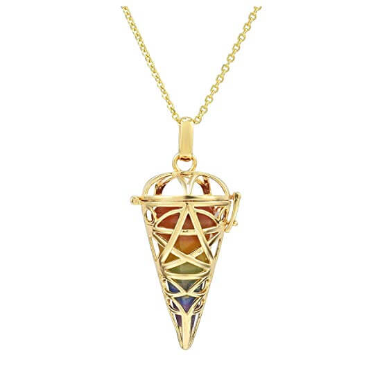 Jovivi 7 chakra healing crystal quartz conical pendant gold