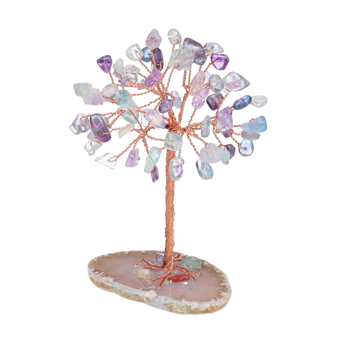 CrystalTears 7 Chakra Healing Crystals Tree on Agate Slice Base Healing Stones Gem Money Tree for Feng Shui Home Office Table Decorations