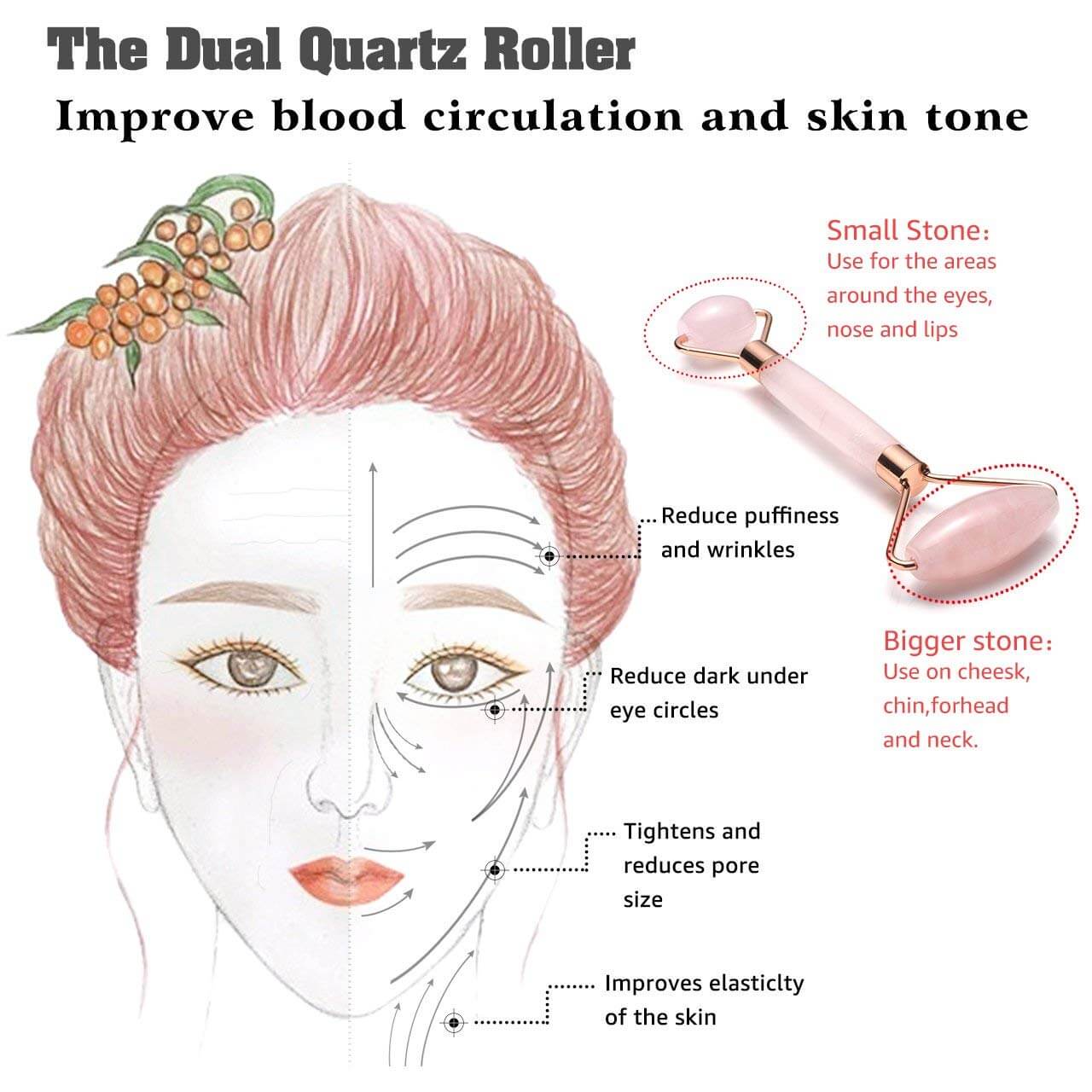 jovivi how to use the natural handmade rose quartz jade roller, asg0039