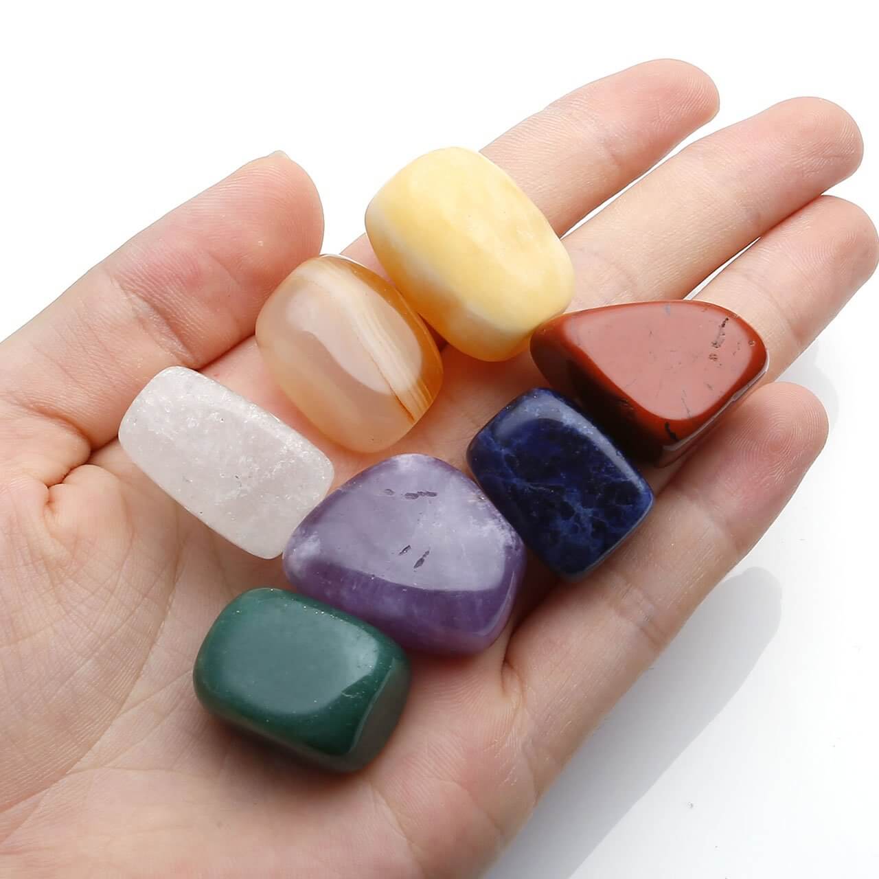Jovivi 7 Chakra Healing Crystals Set/18pcs Kit-7 Tumbled Stones,7 Chakra Rough Stones,Clear Quartz Pendulum,Raw Amethyst Cluster, Rose Quartz, Crystal Point Reiki Meditation Set