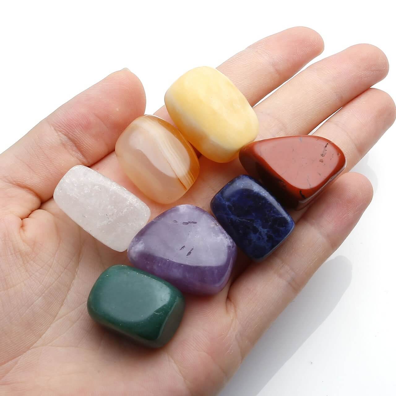 Jovivi 7 Chakra Healing Crystals Set/18pcs Kit-7 Tumbled Stones,7 Chakra Rough Stones,Clear Quartz Pendulum,Raw Amethyst Cluster, Rose Quartz, Crystal Point Reiki Meditation Set 