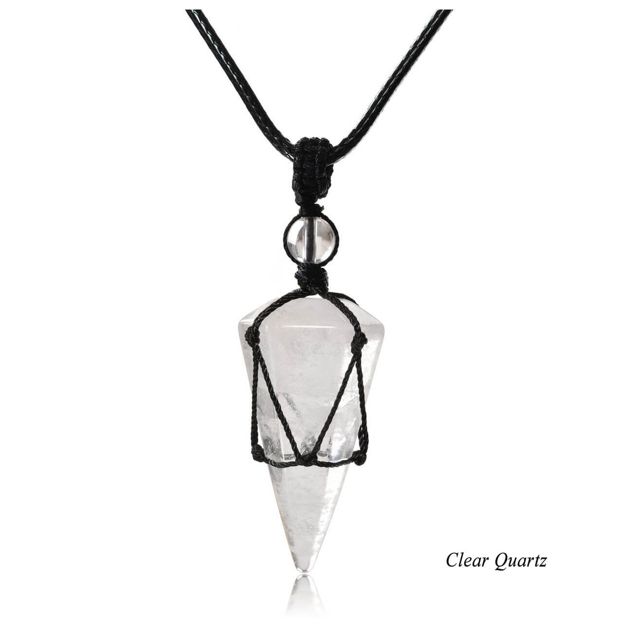 jovivi natural clear quartz reiki healing crystal necklace, front side