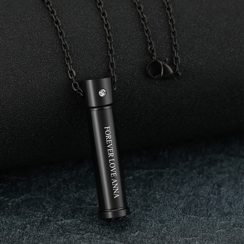 Personalized Cylinder Locket Urn Keychain for Ashes Black | Jovivi