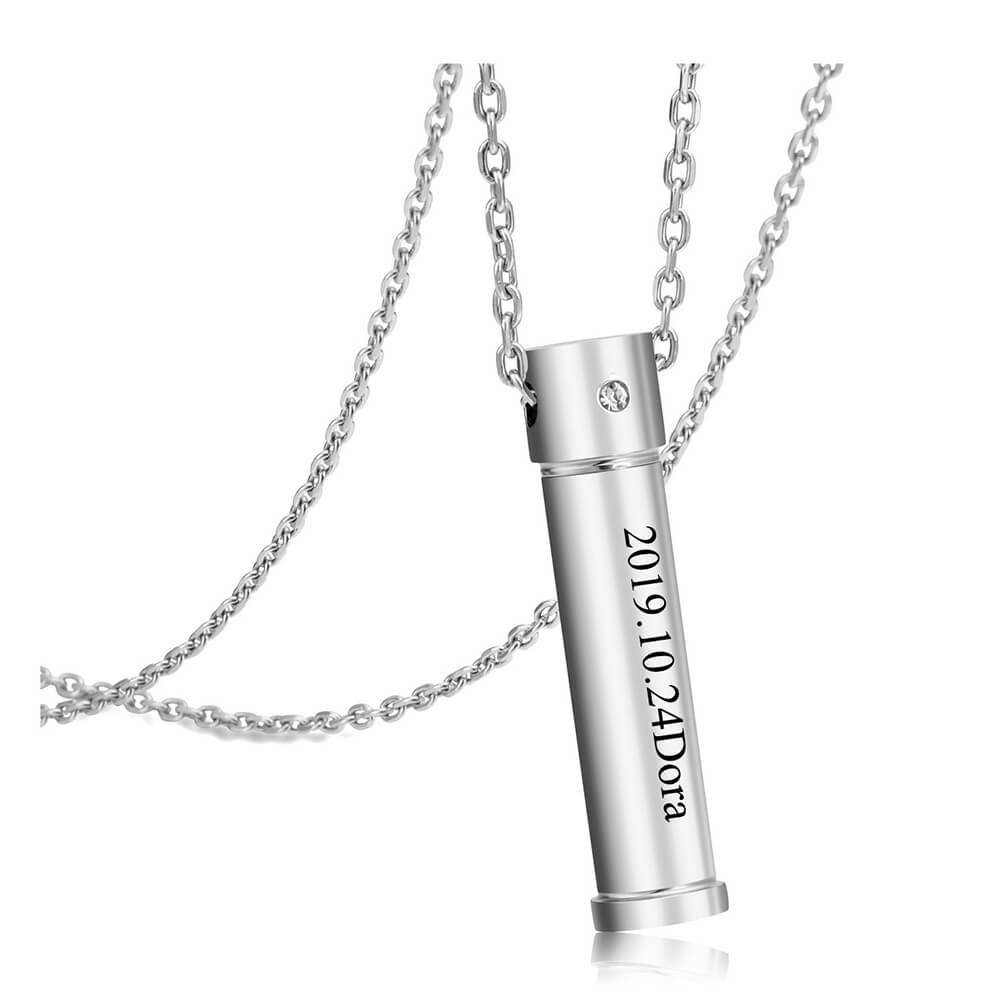 Personalized Cylinder Locket Urn Keychain for Ashes Silver | Jovivi