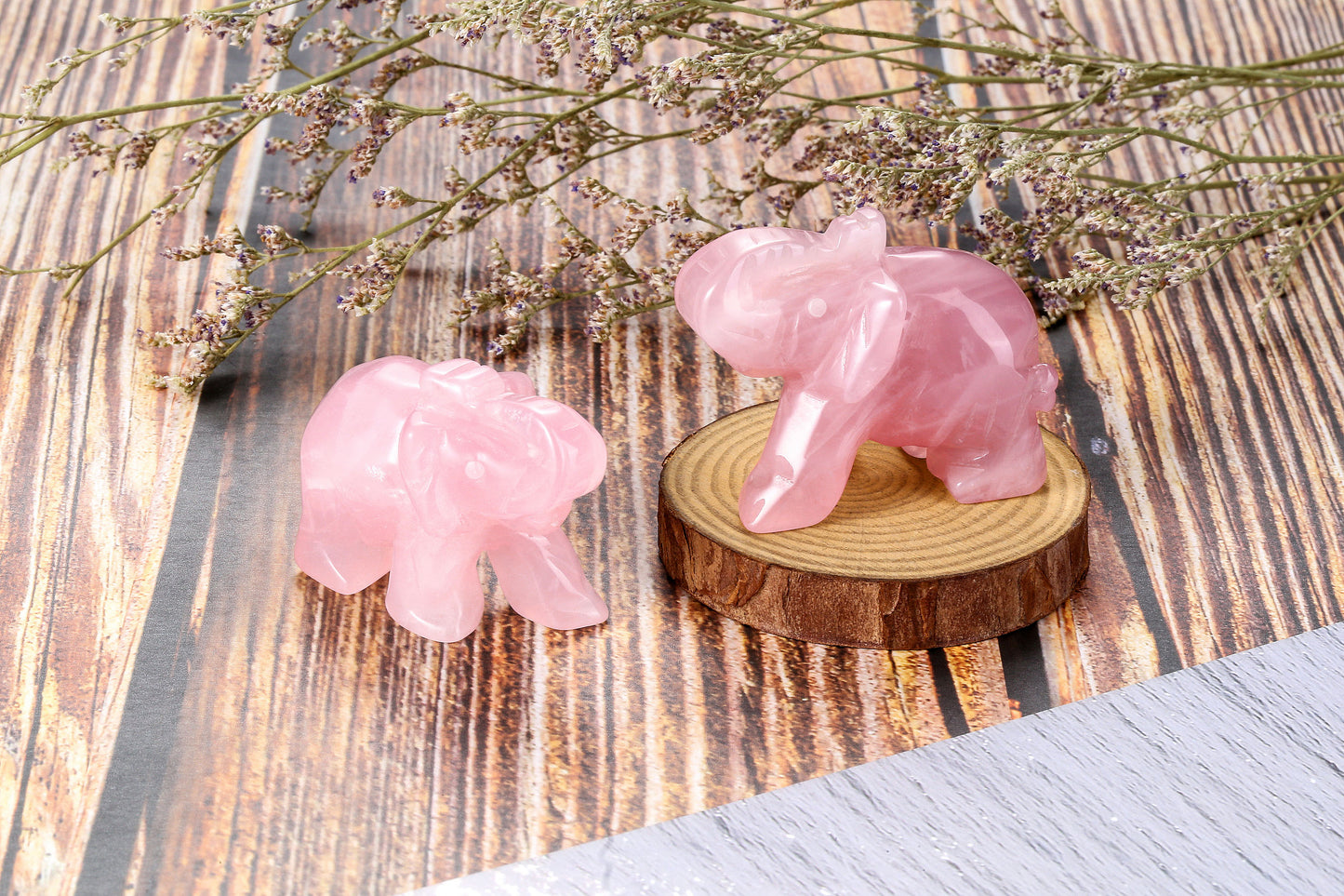 Carved Natural Amethyst Crystal Elephant Ornament 2'' 2PCS | Jovivi