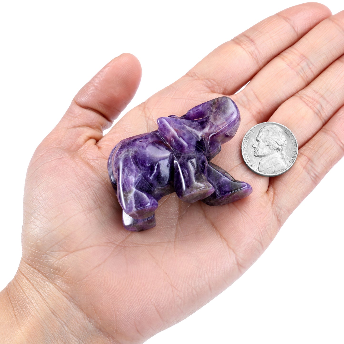 Carved Natural Amethyst Crystal Elephant Ornament 2'' 2PCS | Jovivi