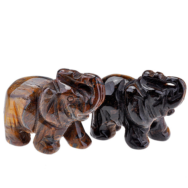 jovivi 2pcs 1.5" natural tiger eyes gemstone carved elephant statue reiki healing stone, right side, asd00040