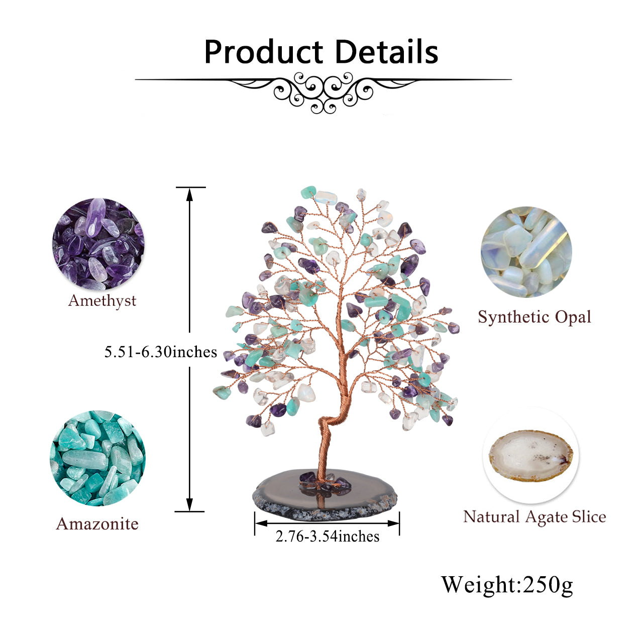 Healing Crystals Money Tree with Base Feng Shui Ornament | Jovivi