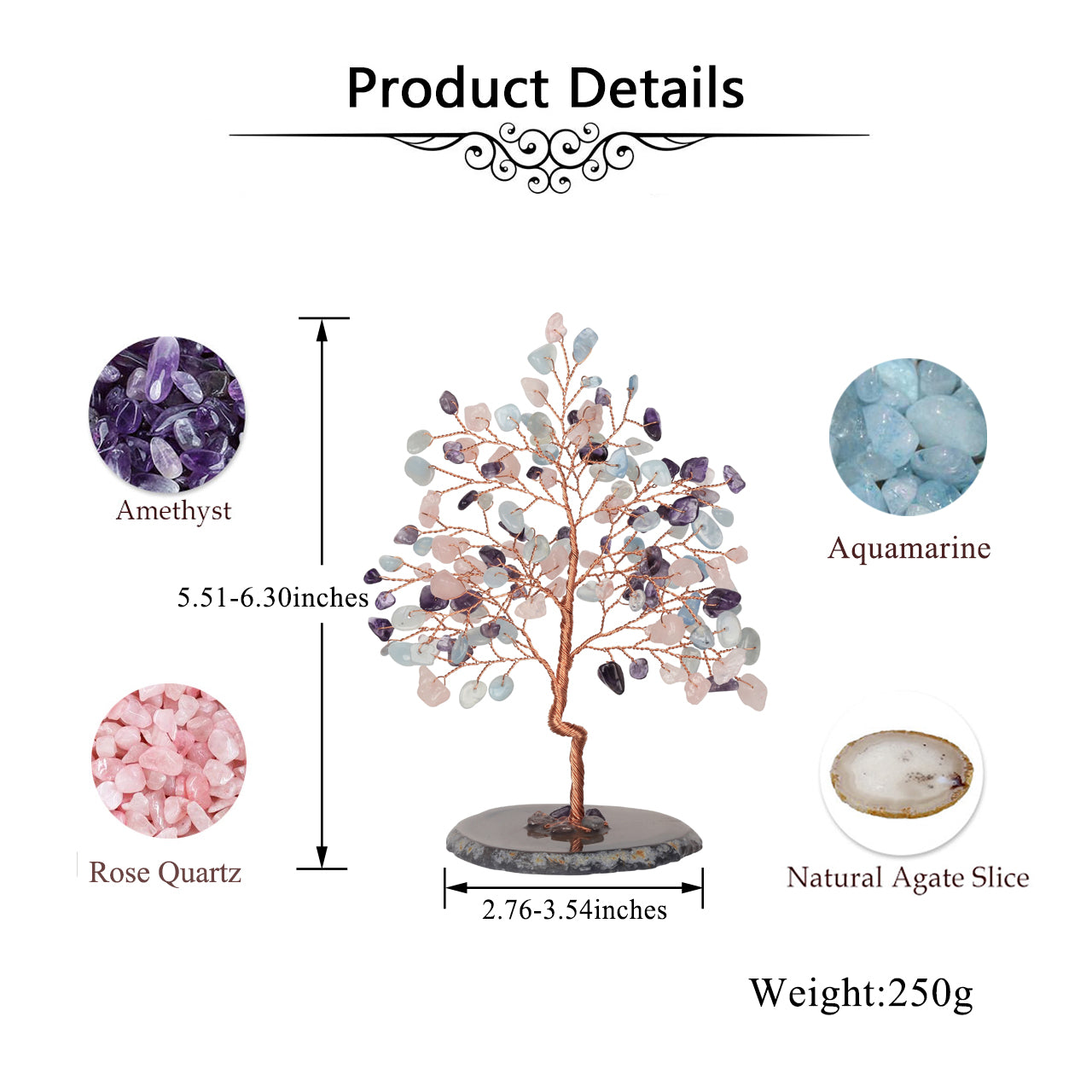 Healing Crystals Money Tree with Base Feng Shui Ornament | Jovivi