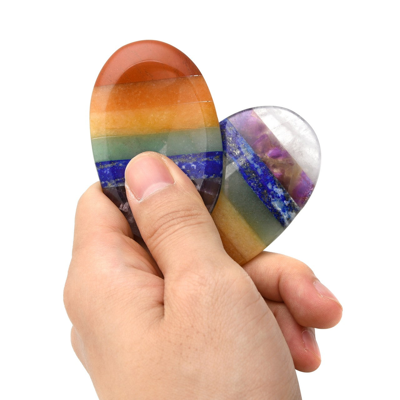 7 Chakra Carved Oval Palm Stone Worry Stone | Jovivi