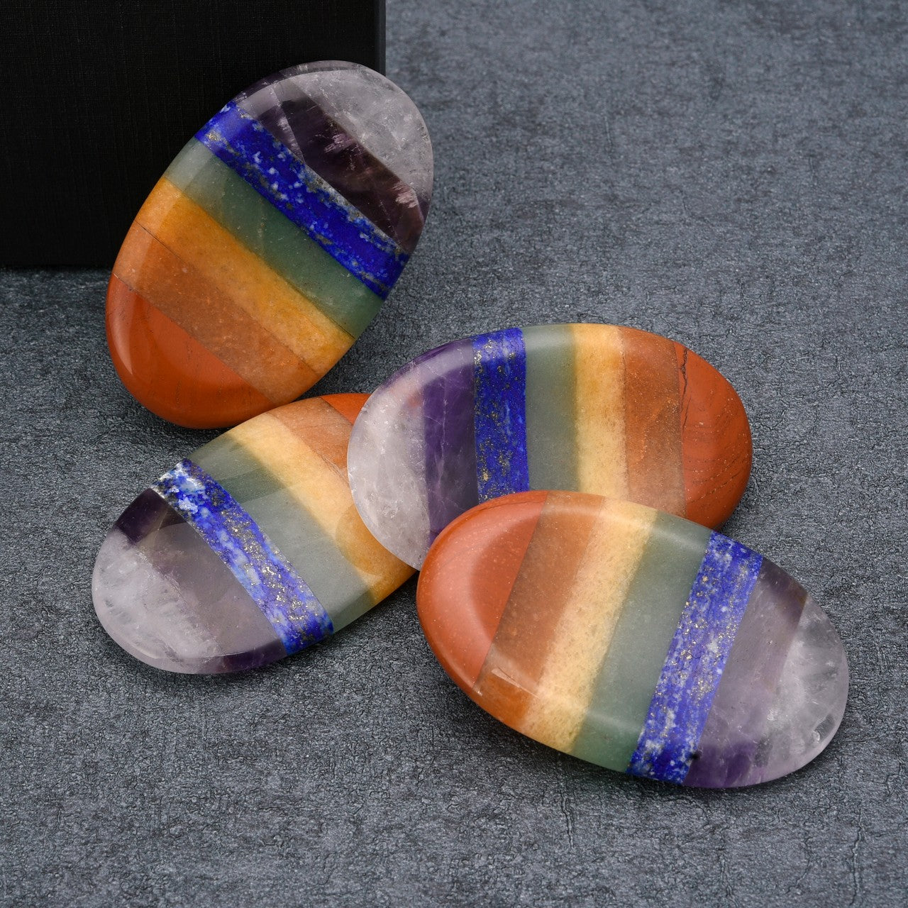 7 Chakra Carved Oval Palm Stone Worry Stone | Jovivi