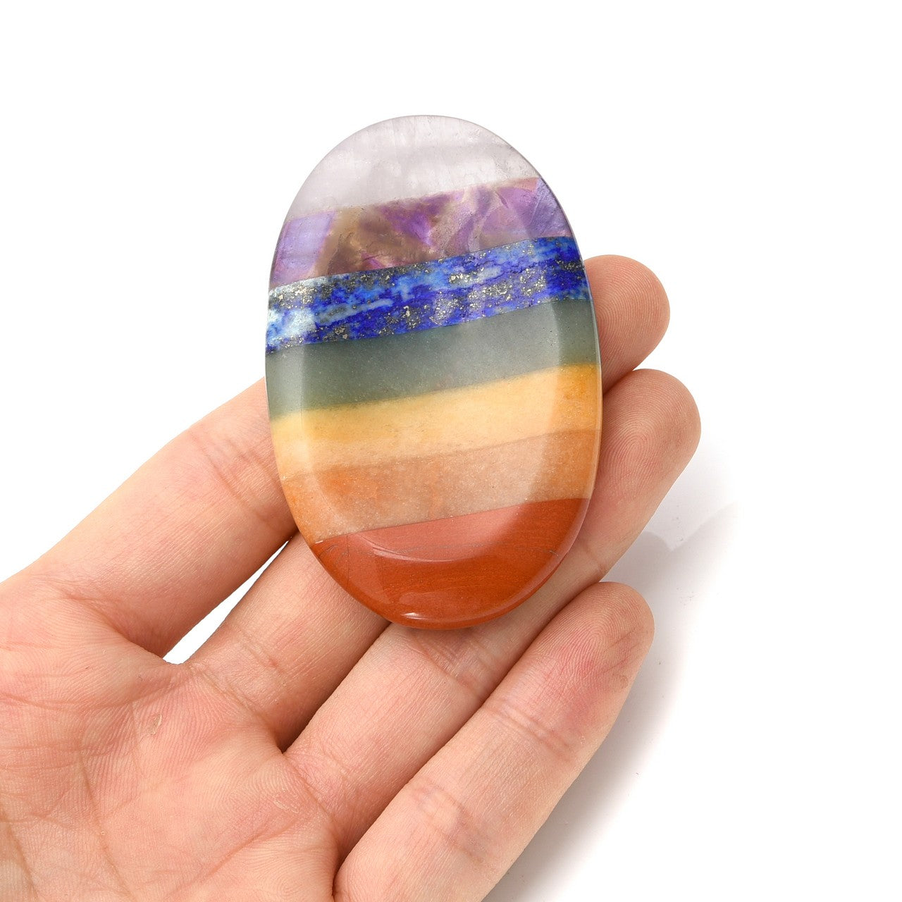 7 Chakra Carved Oval Palm Stone Worry Stone | Jovivi