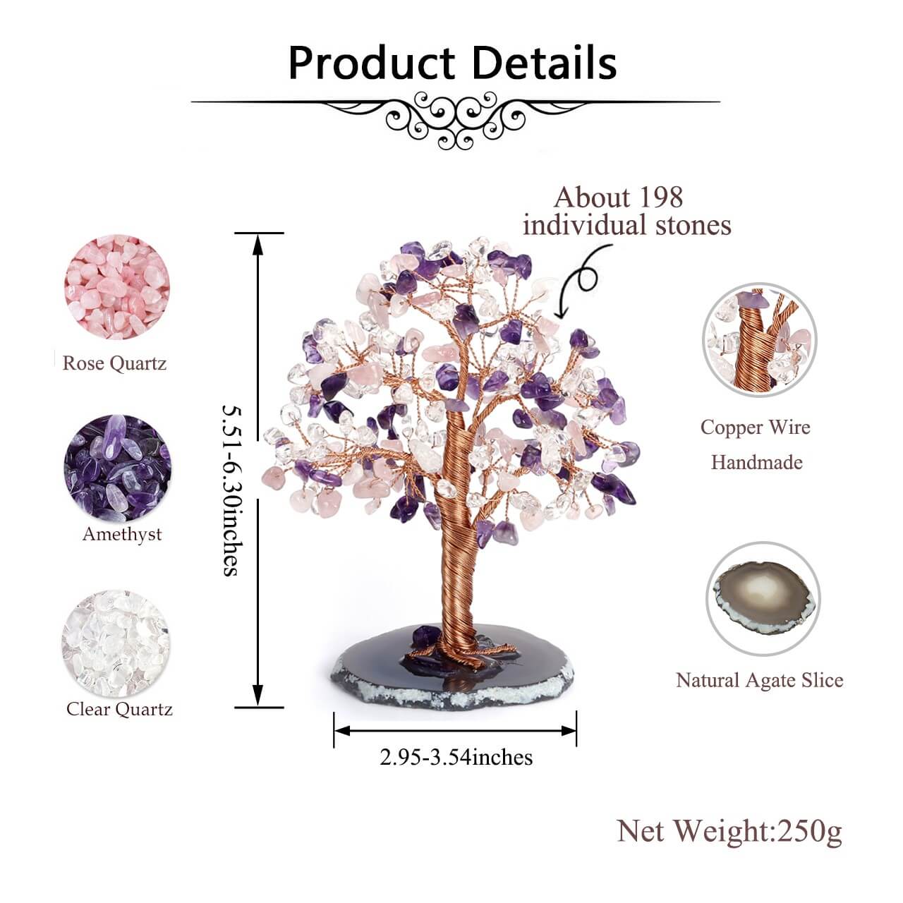 Natural Crystals Money Tree with Base Feng Shui Ornament | Jovivi