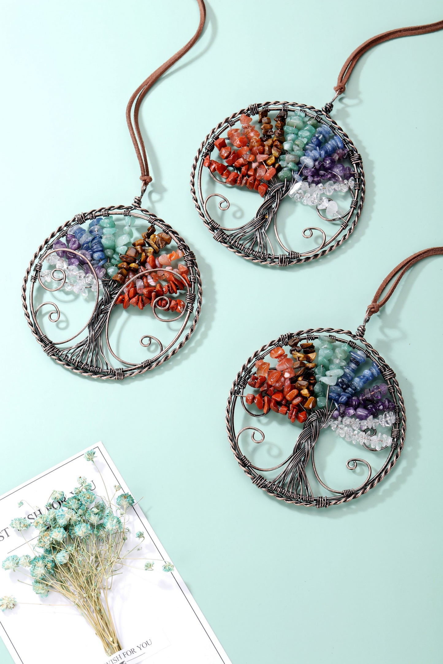 7 Chakra Healing Crystals Tree of Life Hanging Ornament | Jovivi