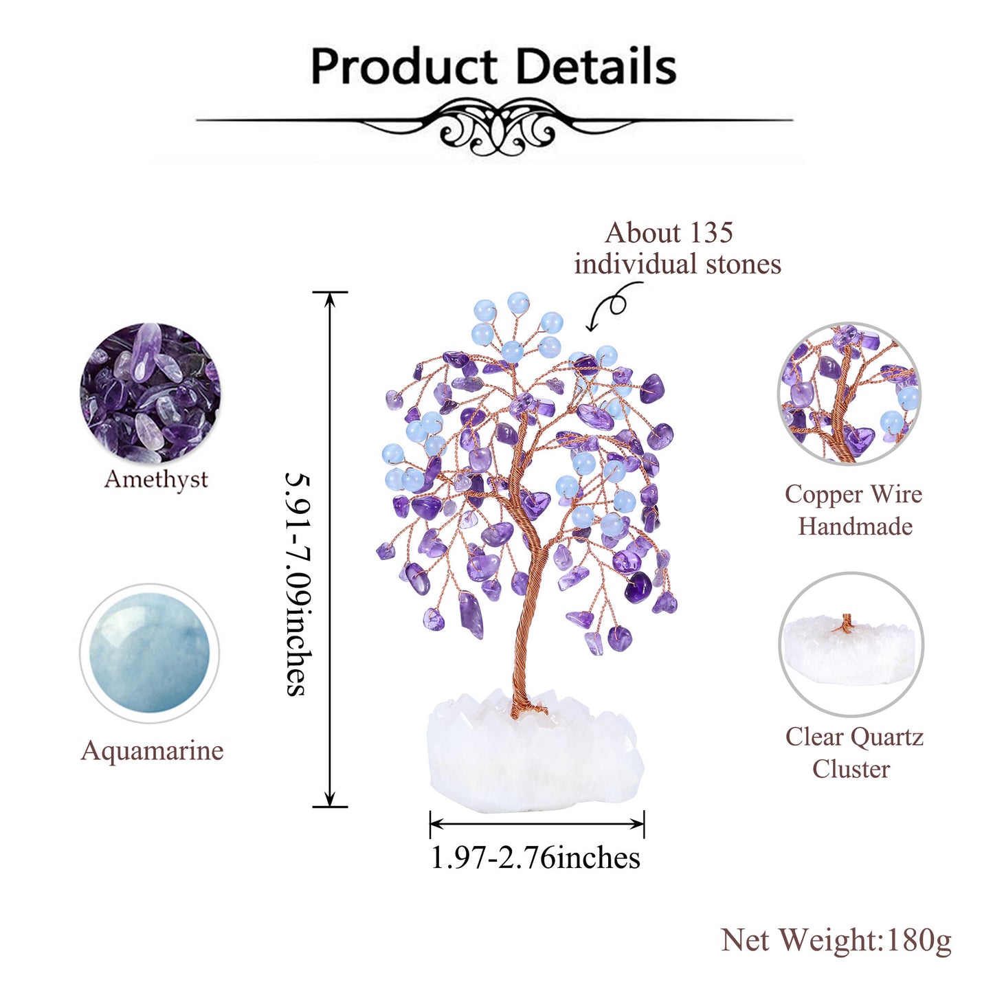 Natural Crystals Money Tree with Base Feng Shui Ornament | Jovivi