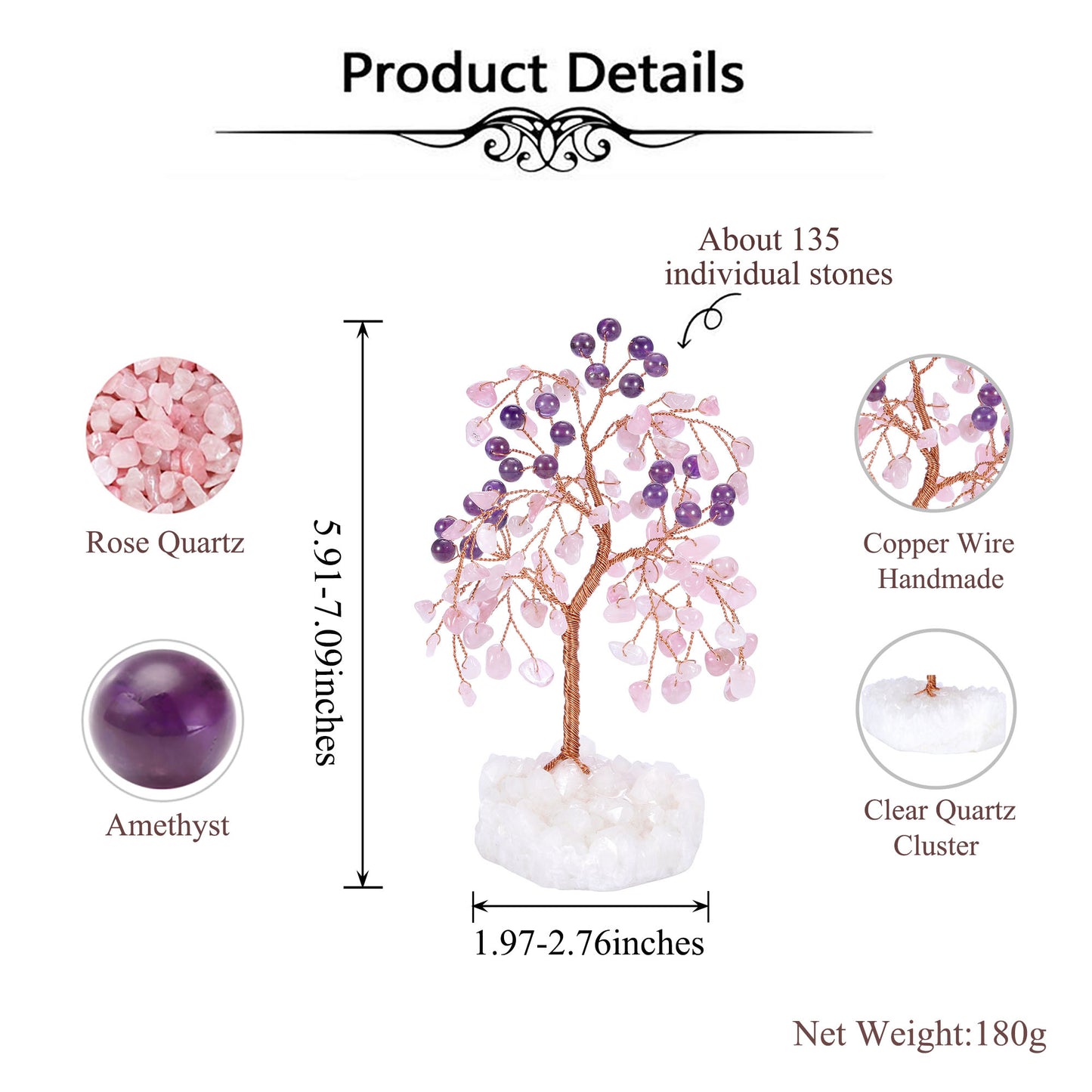 Natural Crystals Money Tree with Base Feng Shui Ornament | Jovivi