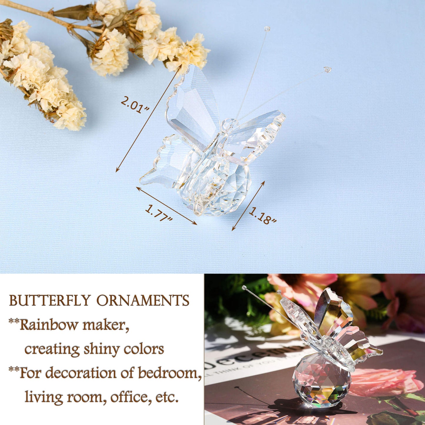 Flying Butterfly Figurine with Clear Glass Crystal Ball Suncatcher Hanging Ornament | Jovivi