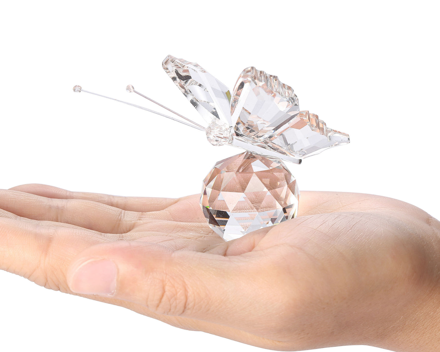 Flying Butterfly Figurine with Clear Glass Crystal Ball Suncatcher Hanging Ornament | Jovivi