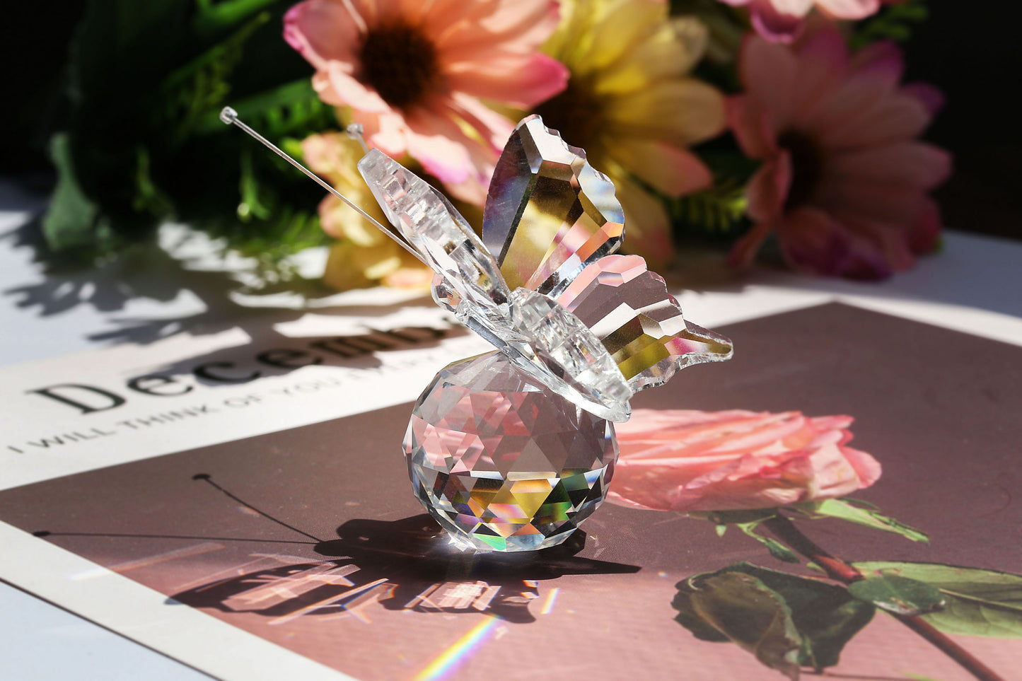 Flying Butterfly Figurine with Clear Glass Crystal Ball Suncatcher Hanging Ornament | Jovivi