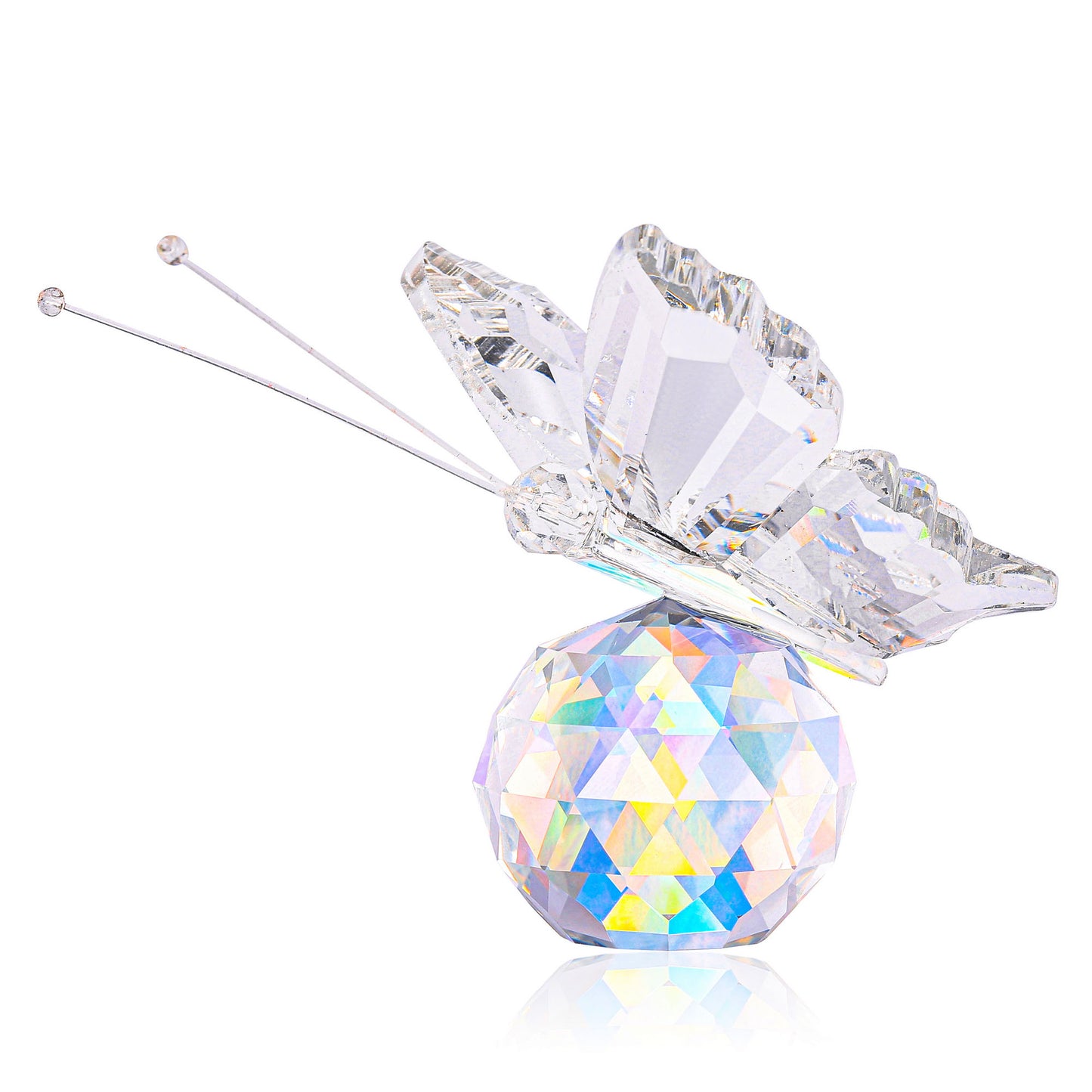 Flying Butterfly Figurine with Clear Glass Crystal Ball Suncatcher Hanging Ornament | Jovivi