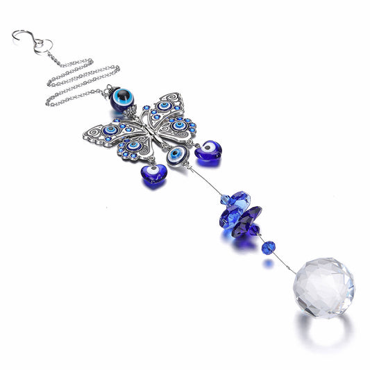 Blue Evil Eye Angel Hanging Crystals Suncatcher Hanging Ornament | Jovivi