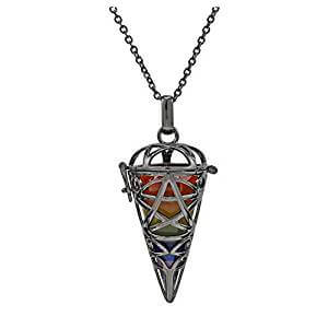 Jovivi 7 chakra healing crystal quartz conical pendant black