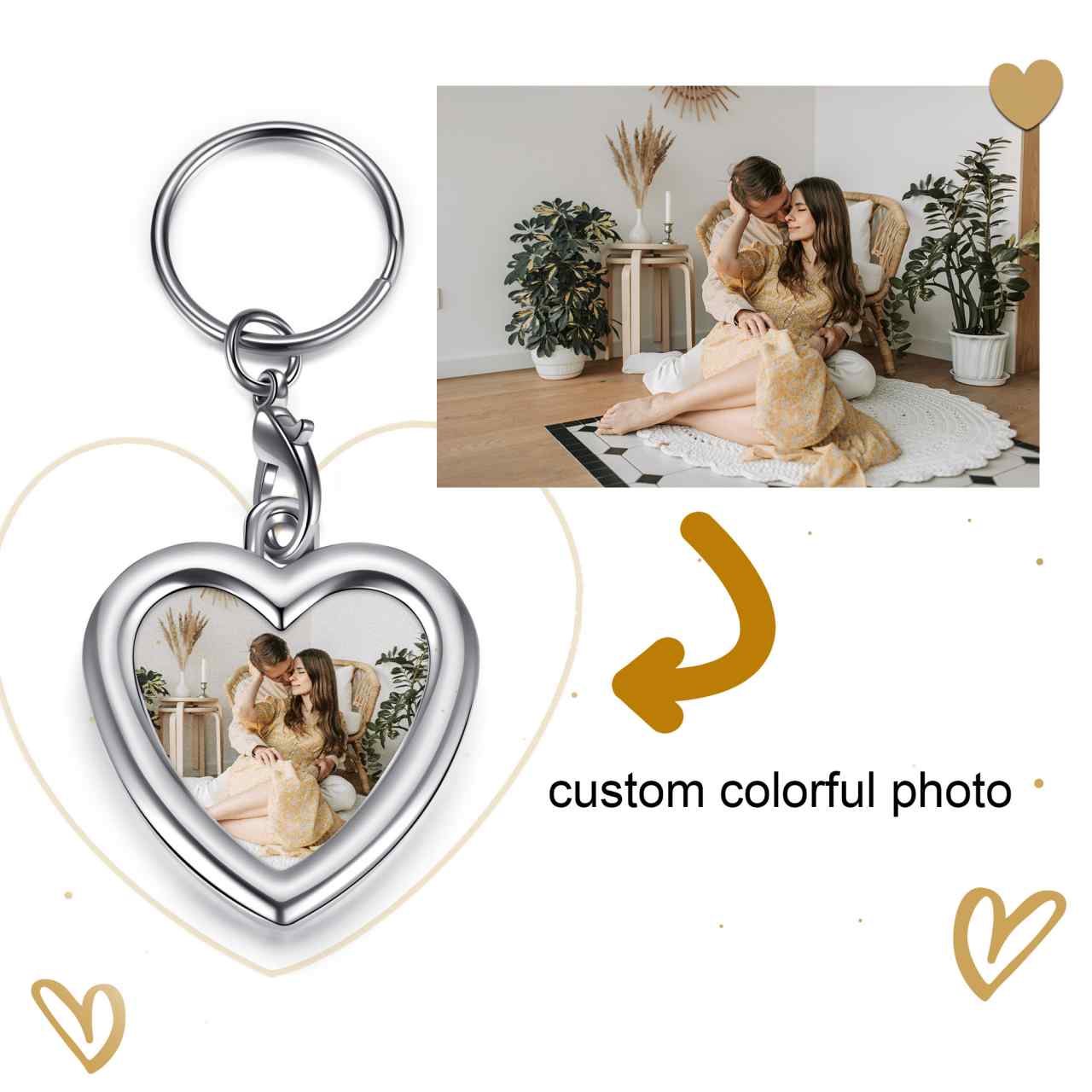 Personalized Color Photo Message Heart Keychain | Jovivi