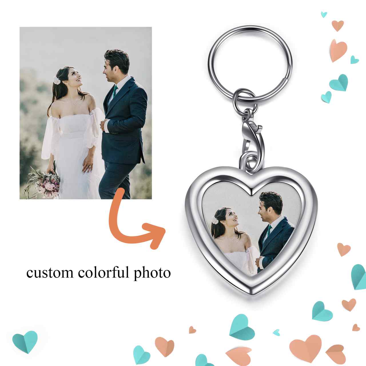 Personalized Color Photo Message Heart Keychain | Jovivi