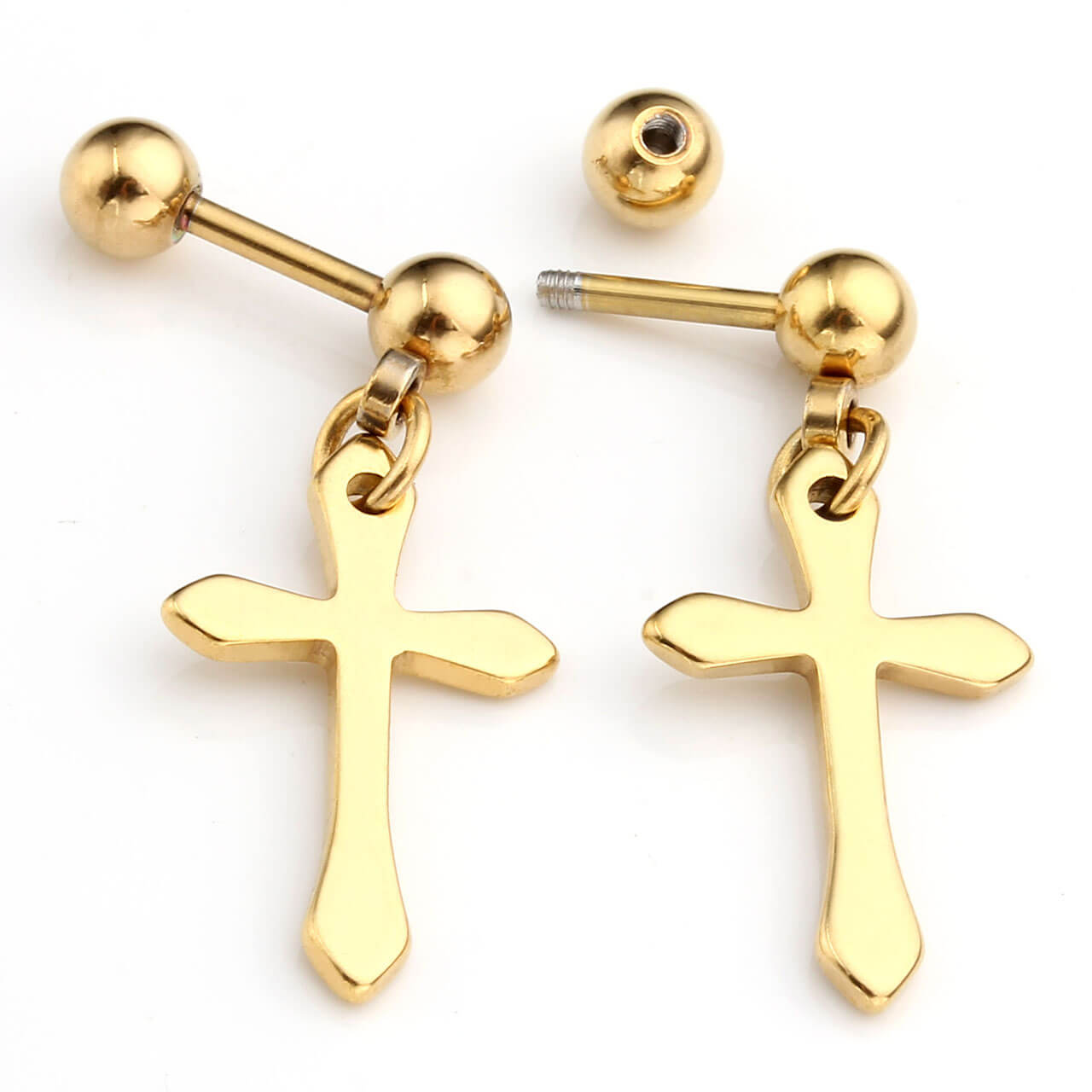 Jovivi unisex cross studs ear barbell earrings Stainless Steel Cross Barbell Stud Earrings gift Tragus Cartilage Helix Earrings