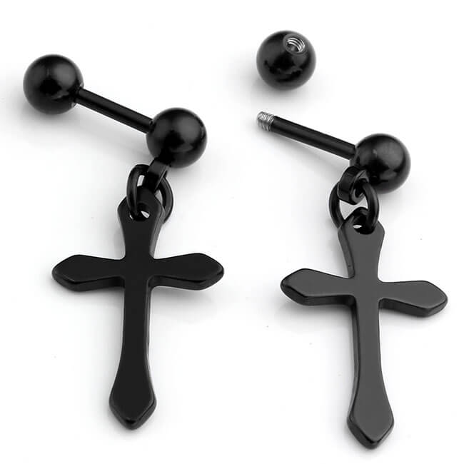 Jovivi unisex cross studs ear barbell earrings Stainless Steel Cross Barbell Stud Earrings gift Tragus Cartilage Helix Earrings