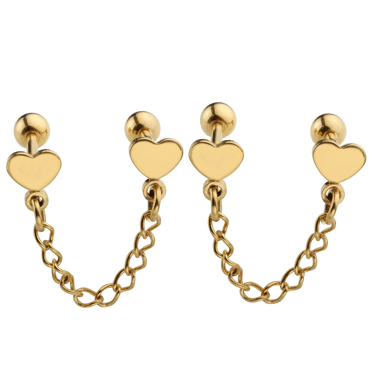 Double Heart Chain Barbell Cartilage Helix Stud Earrings | Jovivi - Jovivi