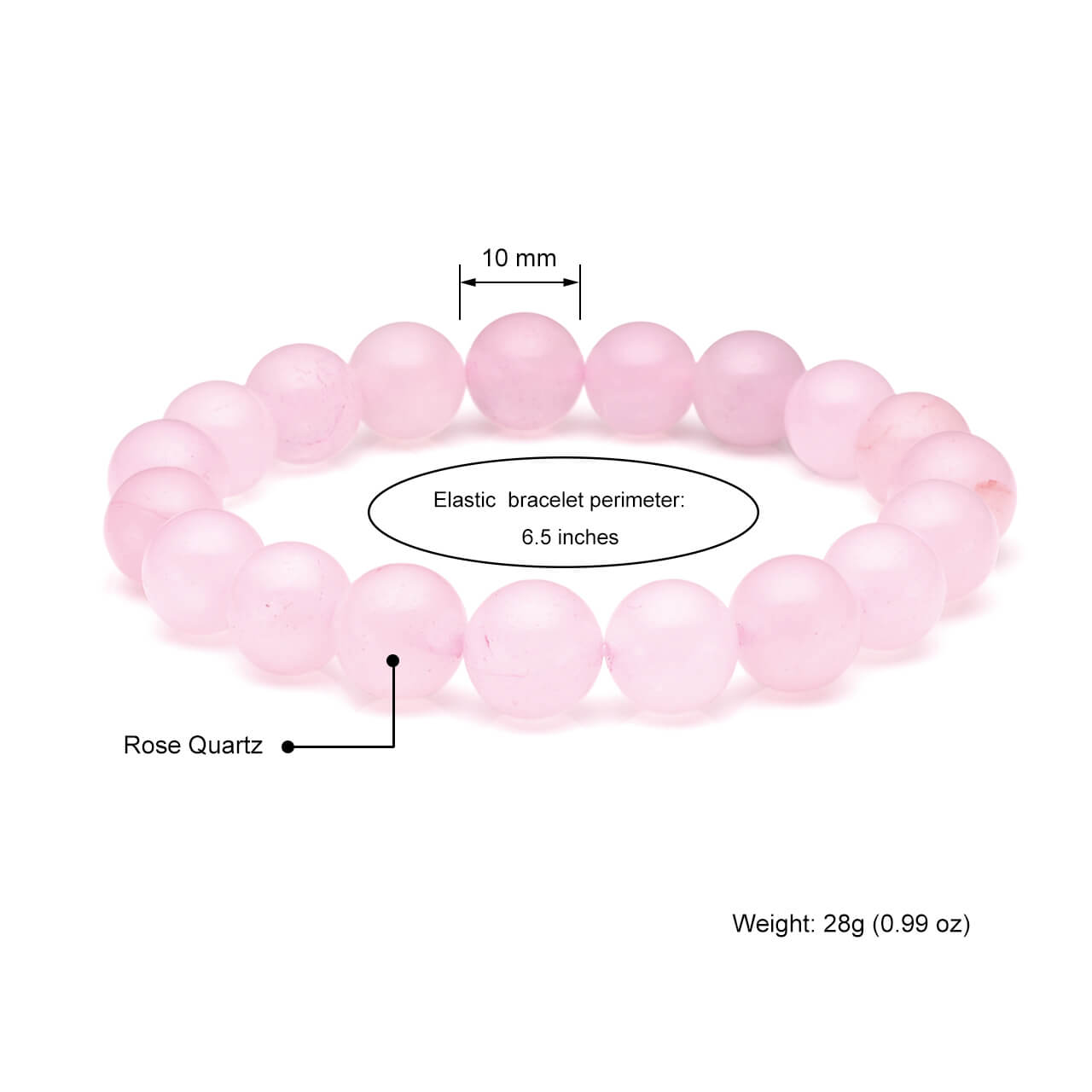 10mm Rose Quartz Healing Crystal Beads Bracelet | Jovivi - Jovivi