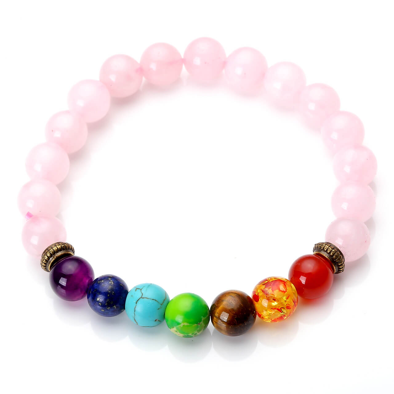 Jovivi Natural Rose Quartz 7 Chakra Crystal Reiki Healing gemstone Bracelet, jjb06441