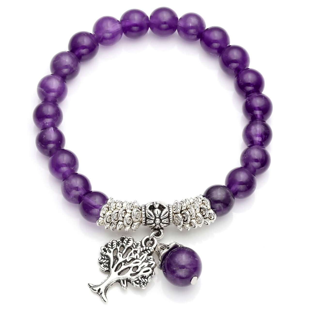Natural Amethyst healing quartz bracelet balancing tree of life charm bracelet