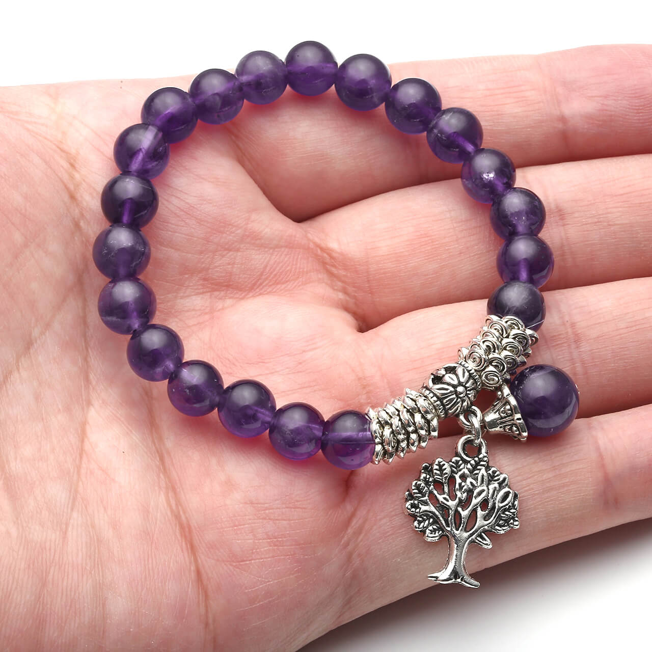 Natural Amethyst healing quartz bracelet balancing tree of life charm bracelet