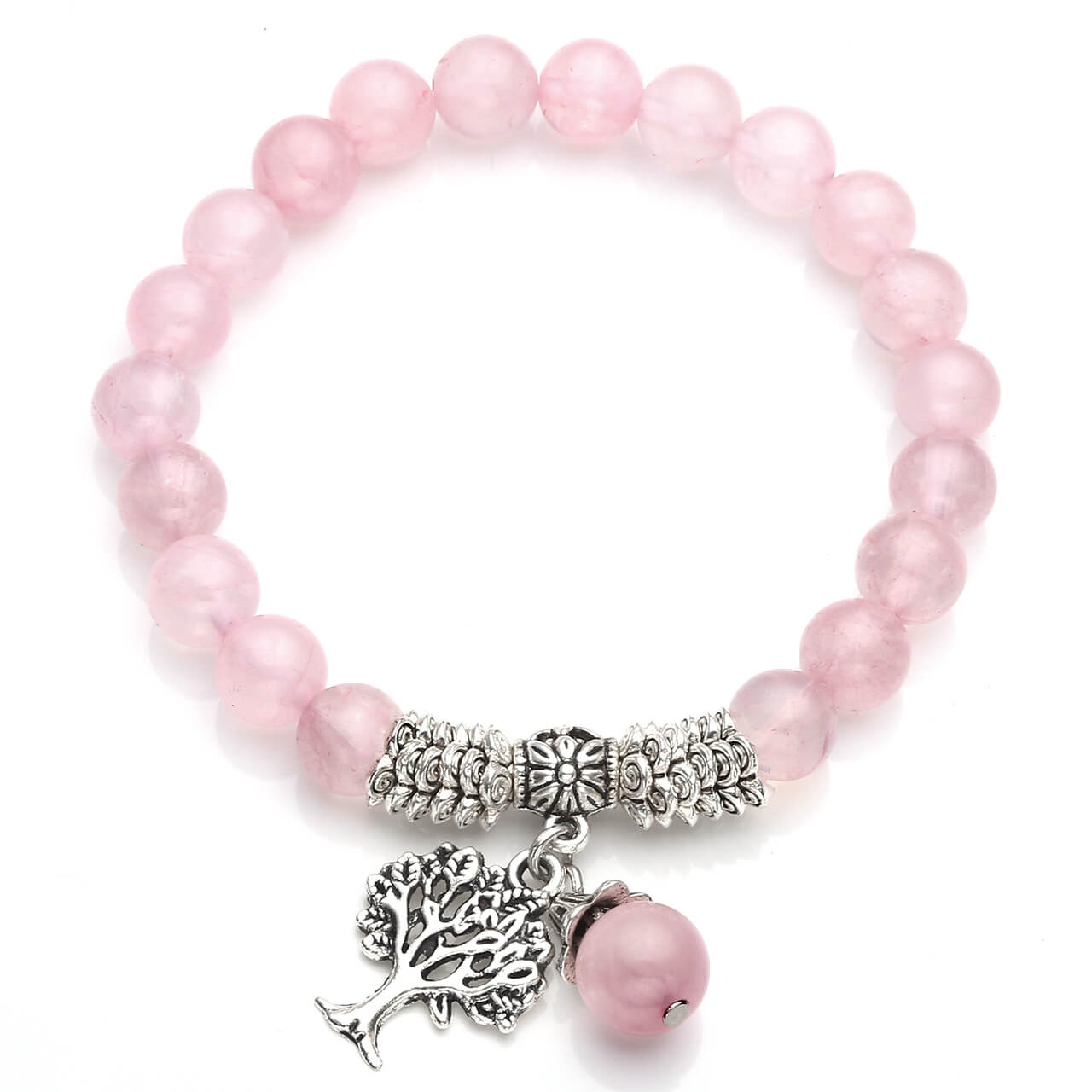 Natural rose quartz healing quartz bracelet balancing tree of life charm bracelet