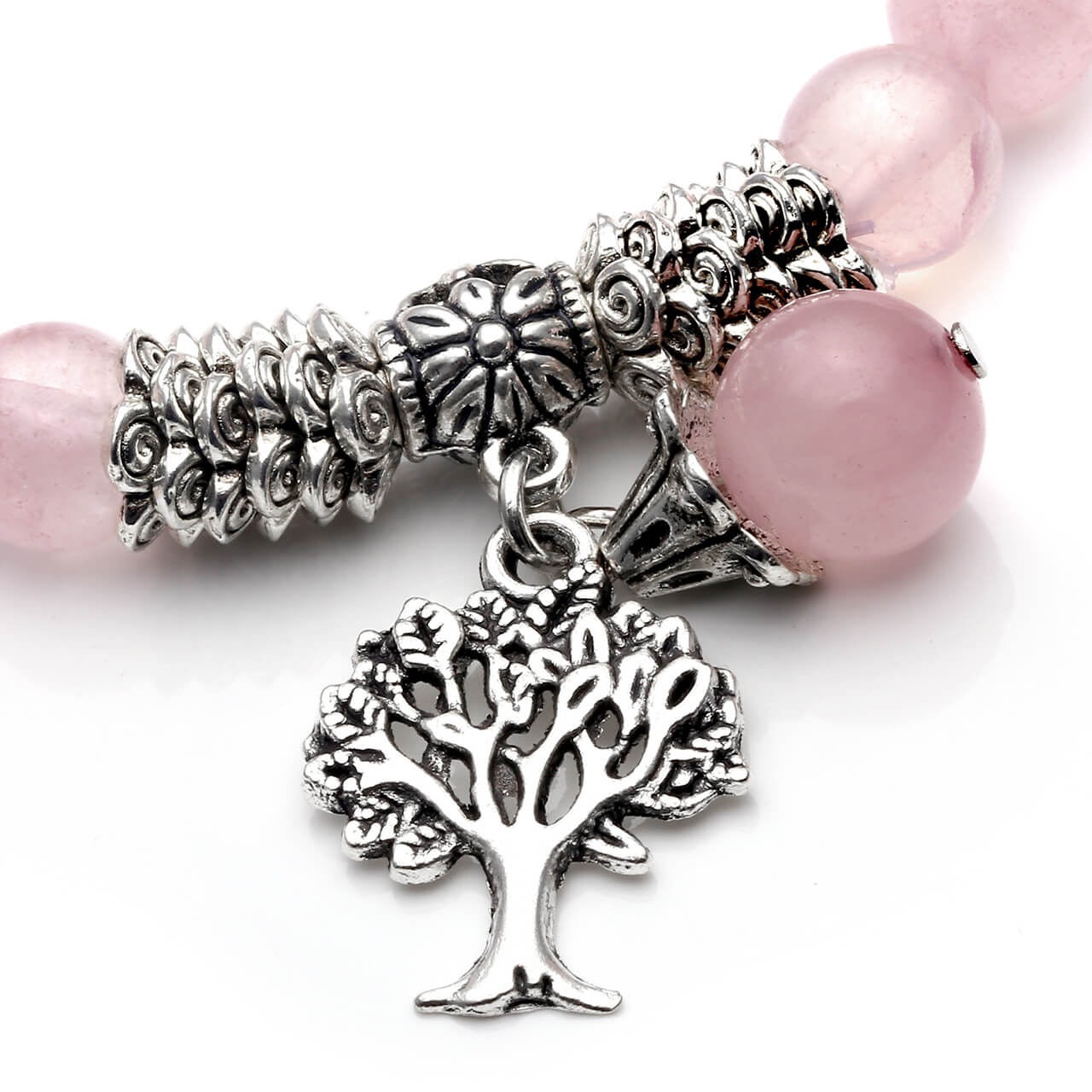 Natural rose quartz healing quartz bracelet balancing tree of life charm balancing bracelet