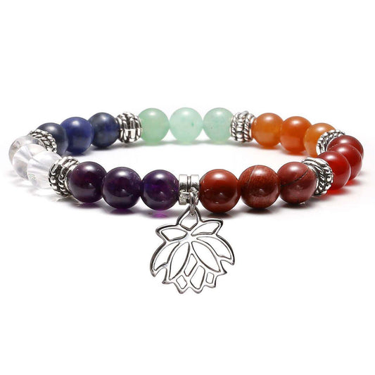 7 Chakras Crystal Beads Lotus Charm Bracelet | Jovivi - Jovivi